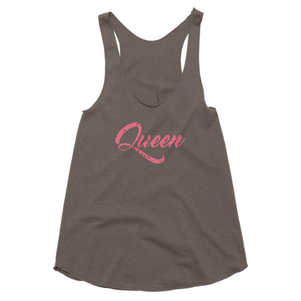 Women's "Queen" Peach Vintage Calligraphy Summer Racerback Tank Top -  - Tri-Coffee / XS - srce threads - 3