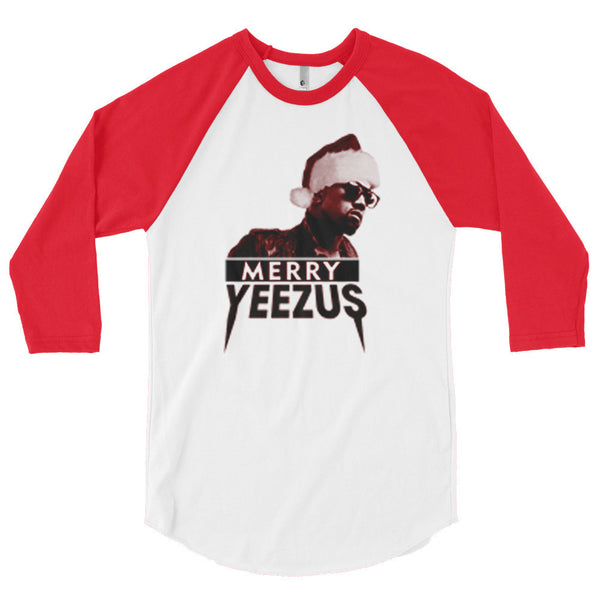 Merry Yeezus Blood Red 3/4 Sleeve Raglan Baseball T-Shirt (Unisex)