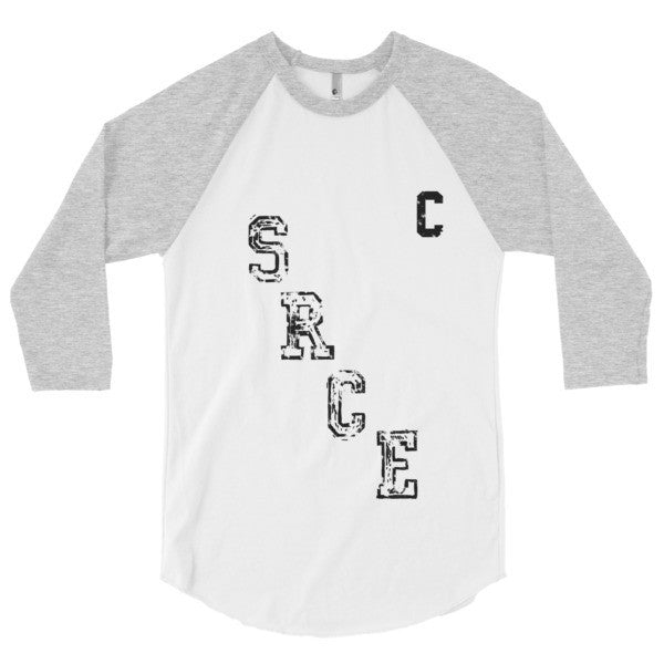 SRCE Vintage Diagonal Hockey Throwback Black 3/4 Sleeve Raglan Baseball Tee Shirt (Unisex) -  - White/Heather Grey / XS - srce threads - 5