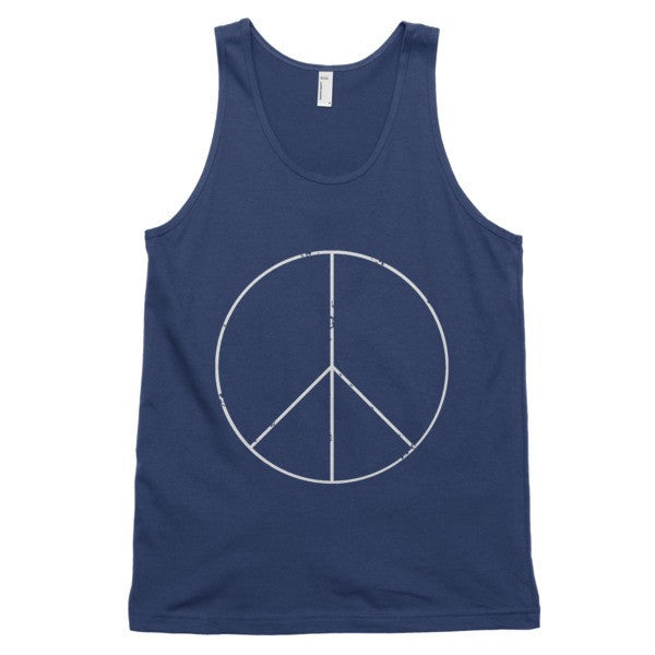 Classic Peace Sign Skinny White Tank Top (Unisex) -  - Navy / XS - srce threads - 3