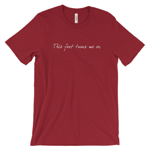 "Turns Me On" Typography Humor Unisex White Font Short Sleeve T-Shirt -  - Red / S - srce threads - 13