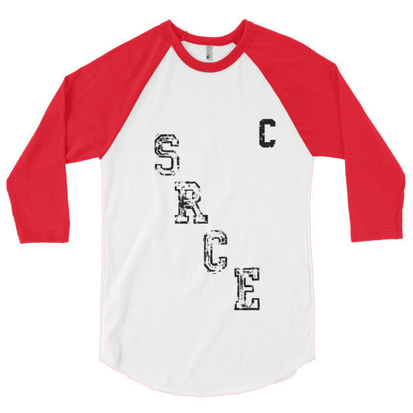 SRCE Vintage Diagonal Hockey Throwback Black 3/4 Sleeve Raglan Baseball Tee Shirt (Unisex) -  - White/Red / XS - srce threads - 13