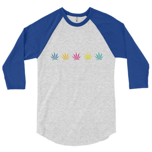 Classic Pop Pot Leaf Neon Color 3/4 Sleeve Raglan Shirt -  - Heather Grey/Lapis / XS - srce threads - 17