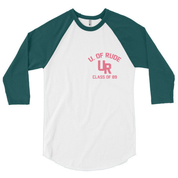 "U of Rude" 89 Vintage Collection 3/4 Sleeve Raglan Baseball Tee Shirt -  - White/Forest / XS - srce threads - 4