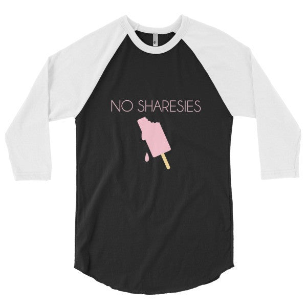 "No Sharesies" Summer Drip Vintage Ice Cream 3/4 Sleeve Raglan Baseball Tee Shirt -  - Black/White / XS - srce threads - 5