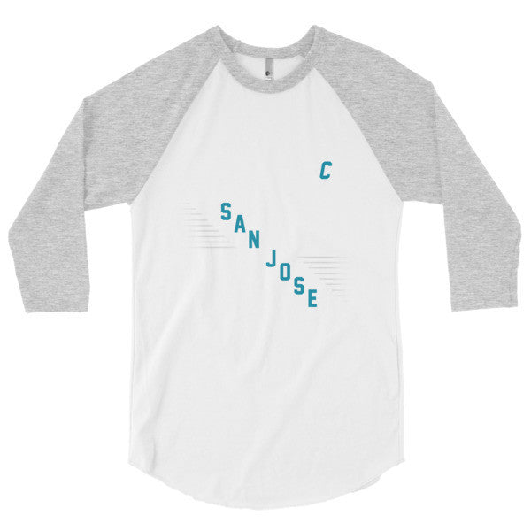 Classic "San Jose" Retro Diagonal Captain Double Zero 3/4 Sleeve Raglan Baseball Tee Shirt (Unisex) -  - White/Heather Grey / XS - srce threads - 5