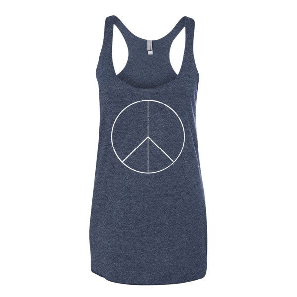 Women's Peace Sign Skinny White Racerback Tank Top (Unisex) -  - Vintage Navy / XS - srce threads - 6