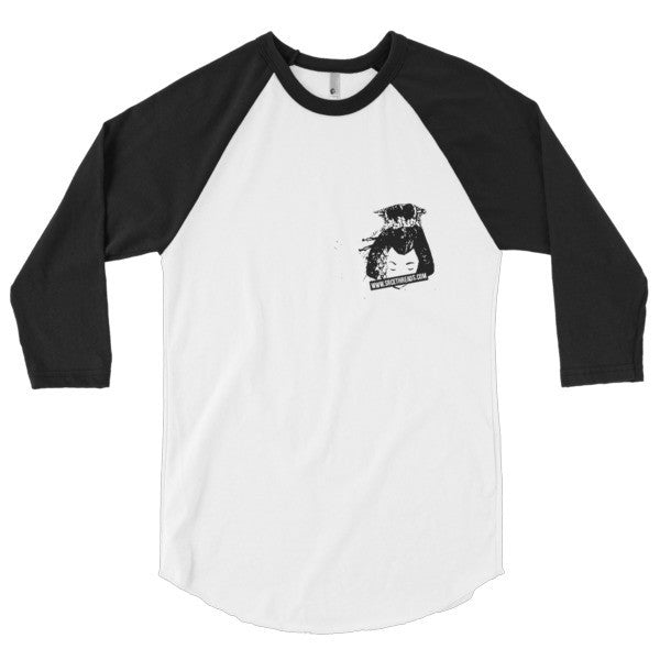 Classic SRCE Geisha Brand Censor 3/4 Sleeve Raglan Baseball Tee Shirt (Unisex) - No Back -  - White/Black / XS - srce threads - 1