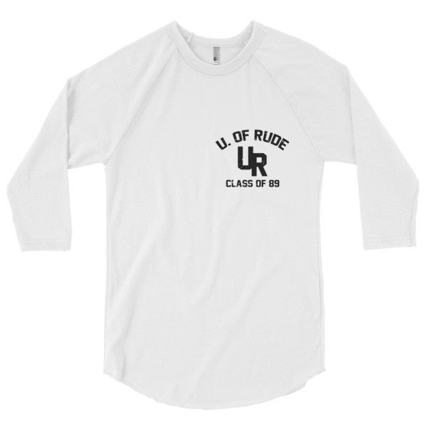 "Rude U." Black Vintage College Summer 3/4 Sleeve Raglan Baseball Tee Shirt (Unisex) -  - White/White / XS - srce threads - 16