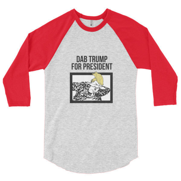 "Dab Trump for President" Short Sleeve T-Shirt 3/4 Sleeve Raglan Baseball Tee Shirt (Unisex) -  - Heather Grey/Red / S - srce threads - 18