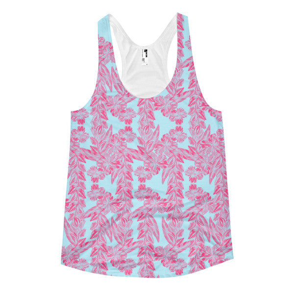 Women's Trop Vine Pop Cyan w/ Pink Summer Racerback Tank Top -  - XS - srce threads - 1