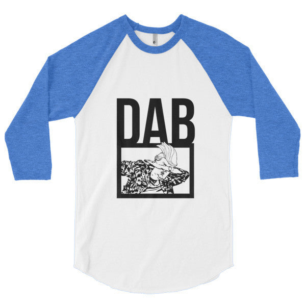 Classic Bold "Dab Trump" 3/4 Sleeve Raglan Baseball Tee Shirt -  - White/Heather Lake Blue / XS - srce threads - 6