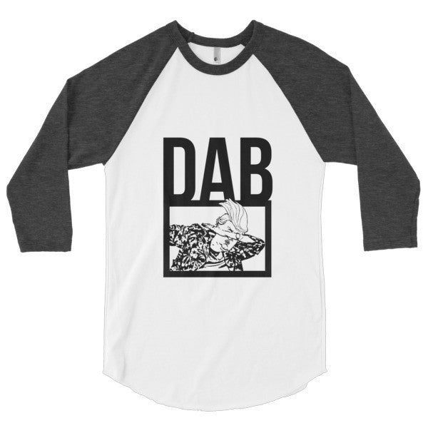 Classic Bold "Dab Trump" 3/4 Sleeve Raglan Baseball Tee Shirt -  - White/Heather Black / XS - srce threads - 4