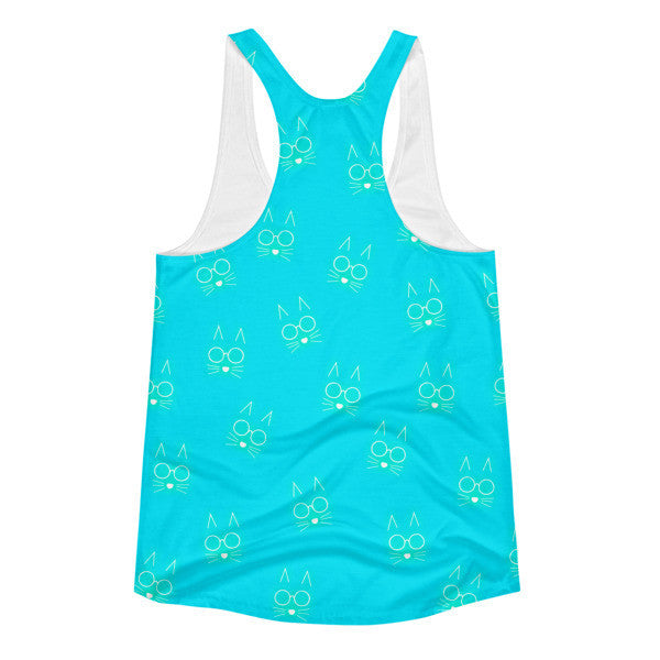 Women's Pop Neon Trop Cyan Glow Green Cat Whiskers Summer Racerback Tank Top -  -  - srce threads - 2
