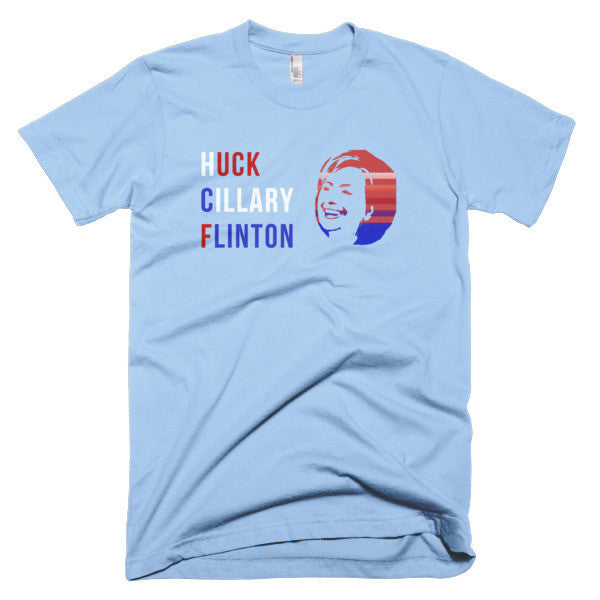 "Huck Cillary Flinton" Say What You Mean Face Short Sleeve T-Shirt (Unisex) -  - Baby Blue / XS - srce threads - 3
