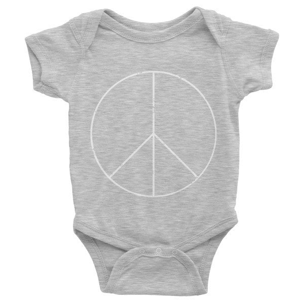 Baby Peace Sign Skinny White One Piece (Unisex) -  - Heather Grey / 3-6m - srce threads - 6