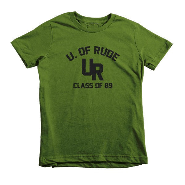 Kid's "Rude U." Black Vintage College Summer T-Shirt (Unisex) -  - Olive / 2yrs - srce threads - 2