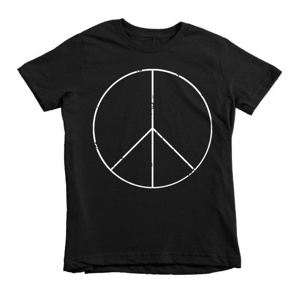 Kid's Peace Sign Skinny White Short Sleeve T-Shirt (Unisex) -  - Black / 2yrs - srce threads - 1