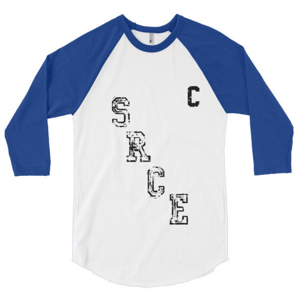 SRCE Vintage Diagonal Hockey Throwback Black 3/4 Sleeve Raglan Baseball Tee Shirt (Unisex) -  - White/Lapis / XS - srce threads - 7