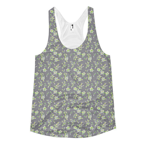 Women's Neon Grey Floral Daub Summer Racerback Tank -  - XS - srce threads - 1