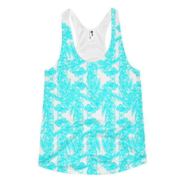 Women's Tropical Ivy Pop Neon Blue Pastel Racerback Summer Tank Top -  - XS - srce threads - 1