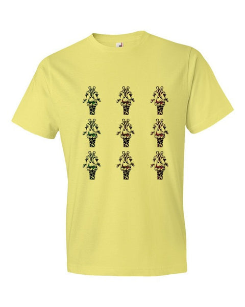 Short Sleeve Trippy Giraffe Tri-Head T-Shirt -  - Spring Yellow / S - srce threads - 8