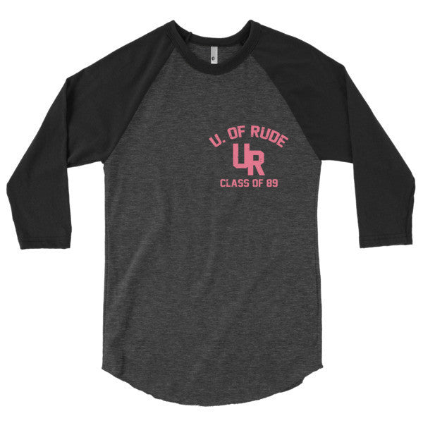 "U of Rude" 89 Vintage Collection 3/4 Sleeve Raglan Baseball Tee Shirt -  - Heather Black/Black / XS - srce threads - 15