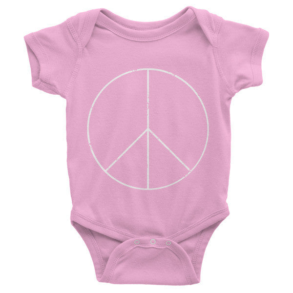 Baby Peace Sign Skinny White One Piece (Unisex) -  - Pink / 3-6m - srce threads - 10