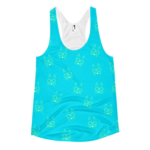 Women's Pop Neon Trop Cyan Glow Green Cat Whiskers Summer Racerback Tank Top -  - XS - srce threads - 1