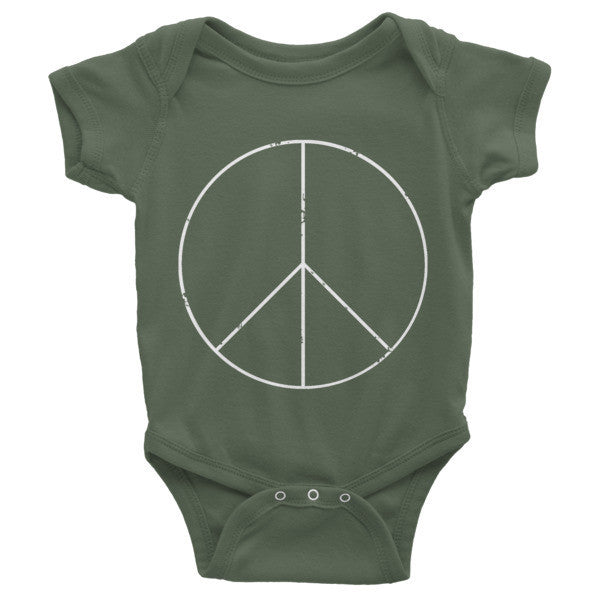 Baby Peace Sign Skinny White One Piece (Unisex) -  - Olive / 3-6m - srce threads - 2