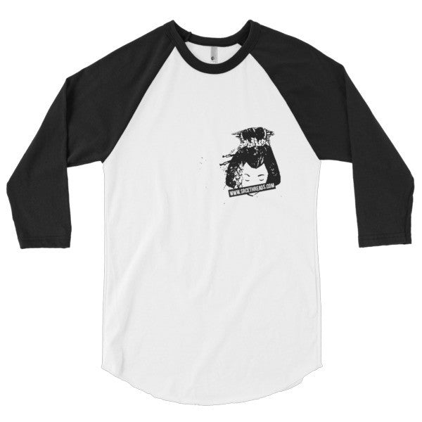 Classic SRCE Geisha Brand Censor 3/4 Sleeve Raglan Baseball Tee Shirt (Unisex) -  - White/Black / XS - srce threads - 2