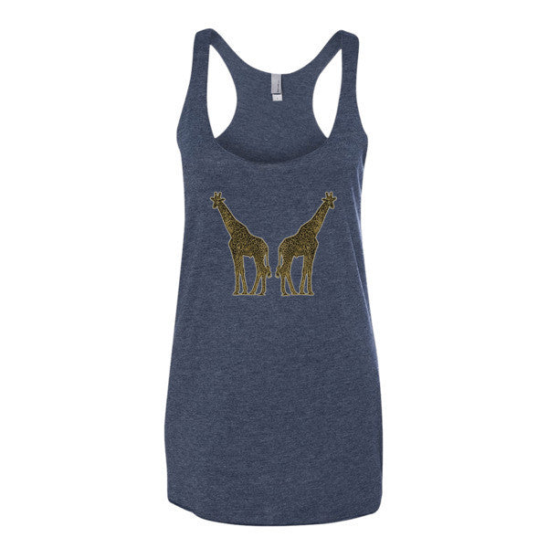 Women's Vintage Giraffe Sponge Brush Design Tank Top -  - Vintage Navy / XS - srce threads - 4