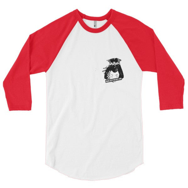 Classic SRCE Geisha Brand Censor 3/4 Sleeve Raglan Baseball Tee Shirt (Unisex) - No Back -  - White/Red / XS - srce threads - 14