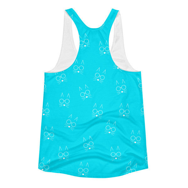 Women's Pop Neon Trop Cyan Cat Whiskers Summer Racerback Tank Top -  -  - srce threads - 2