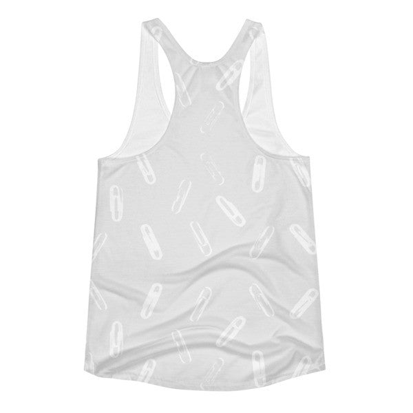 Women's Classic SRCE Brand Paper Clip Pattern White Black Racerback Tank -  -  - srce threads - 2