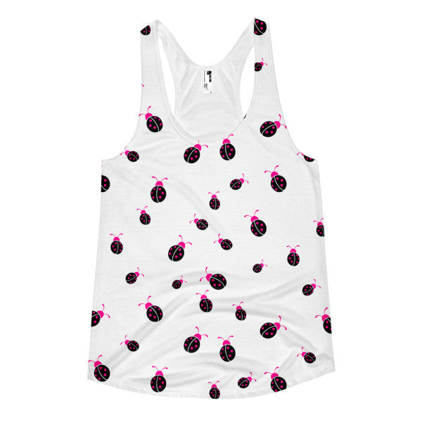 Women's Neon Pink Ladybug Summer Racerback Tank -  - XS - srce threads - 1