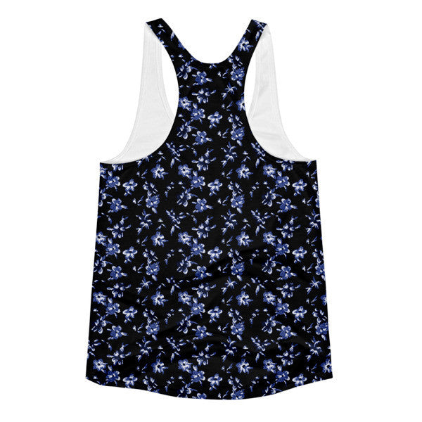 Women's Blue Floral Pattern Racerback Summer Tank -  -  - srce threads - 2
