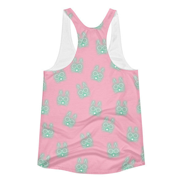 Women's Pop Neon Trop Green Pink Cat Whiskers Summer Racerback Tank Top Racerback Tank -  -  - srce threads - 2