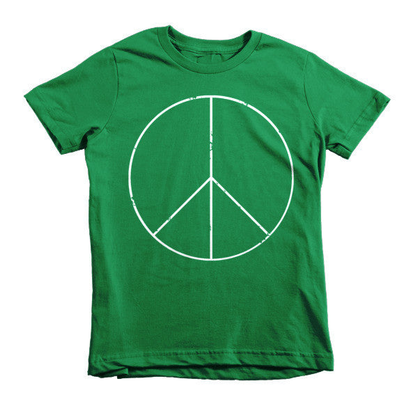 Kid's Peace Sign Skinny White Short Sleeve T-Shirt (Unisex) -  - Kelly Green / 2yrs - srce threads - 6