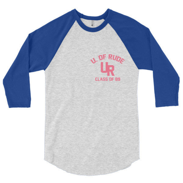 "U of Rude" 89 Vintage Collection 3/4 Sleeve Raglan Baseball Tee Shirt -  - Heather Grey/Lapis / XS - srce threads - 16