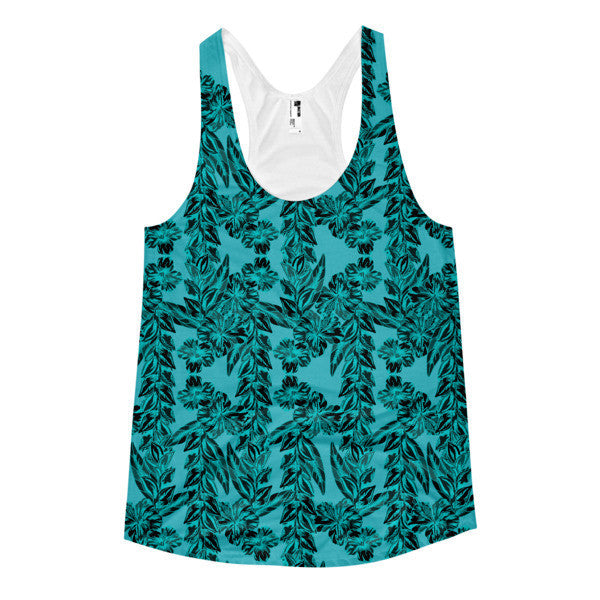 Women's Tropical Ivy Pop Off Blue Racerback Summer Tank Top -  - XS - srce threads - 1