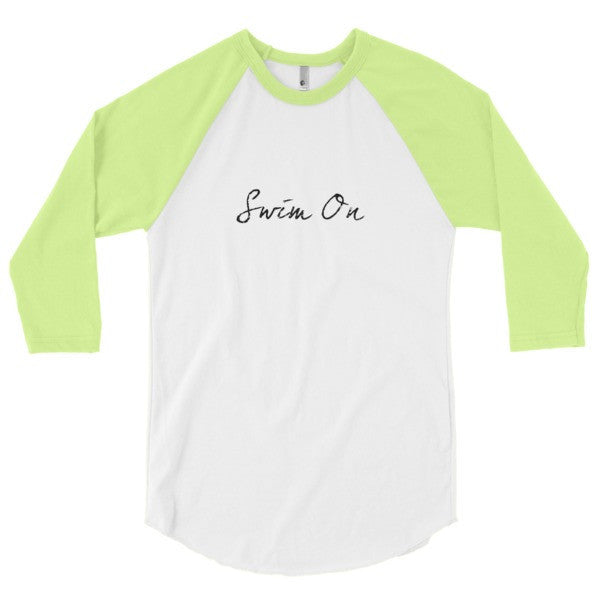 "Swim On" Motivation Black 3/4 Sleeve Raglan Baseball Tee Shirt (Unisex) -  - White/Neon Yellow / XS - srce threads - 12