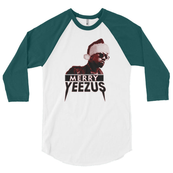 Merry Yeezus Blood Red 3/4 Sleeve Raglan Baseball T-Shirt (Unisex)
