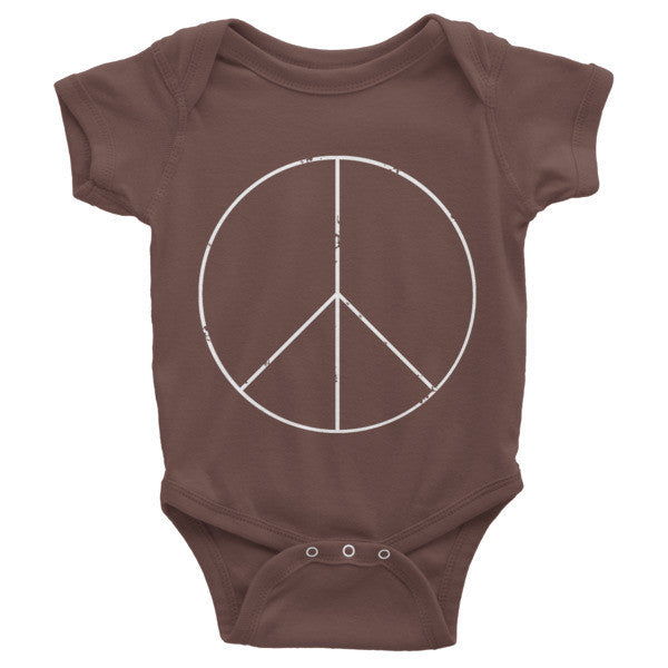 Baby Peace Sign Skinny White One Piece (Unisex) -  - Brown / 3-6m - srce threads - 4