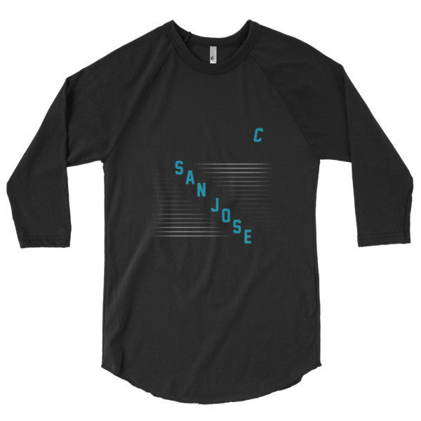 Classic "San Jose" Retro Diagonal Captain Double Zero 3/4 Sleeve Raglan Baseball Tee Shirt (Unisex) -  - Black/Black / XS - srce threads - 13