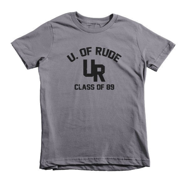 Kid's "Rude U." Black Vintage College Summer T-Shirt (Unisex) -  - Slate / 2yrs - srce threads - 3