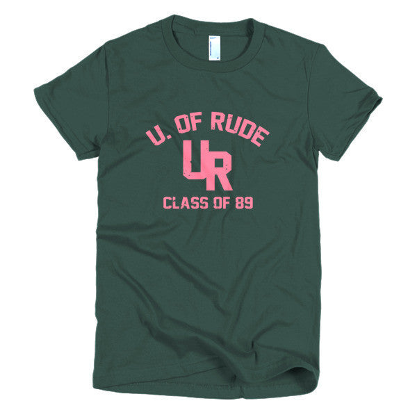 Women's "Rude U." Peach Vintage College Summer T-Shirt -  - Forest / S - srce threads - 4