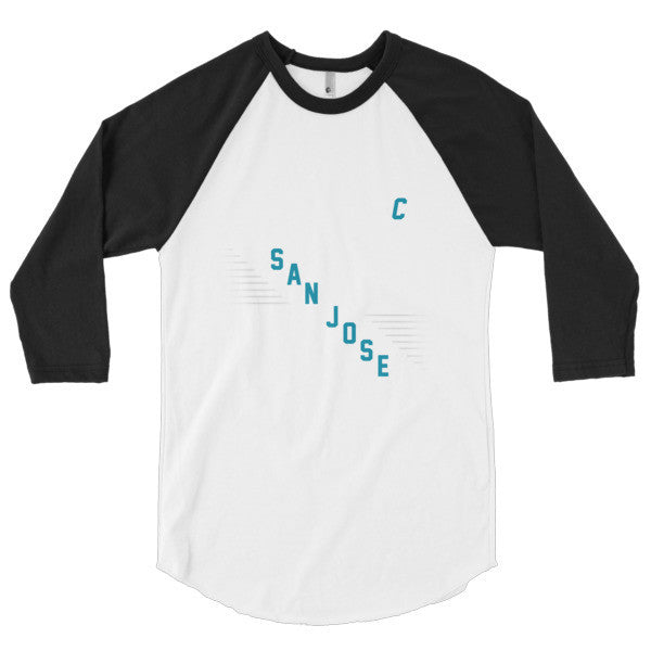 Classic "San Jose" Retro Diagonal Captain Double Zero 3/4 Sleeve Raglan Baseball Tee Shirt (Unisex) -  - White/Black / XS - srce threads - 1
