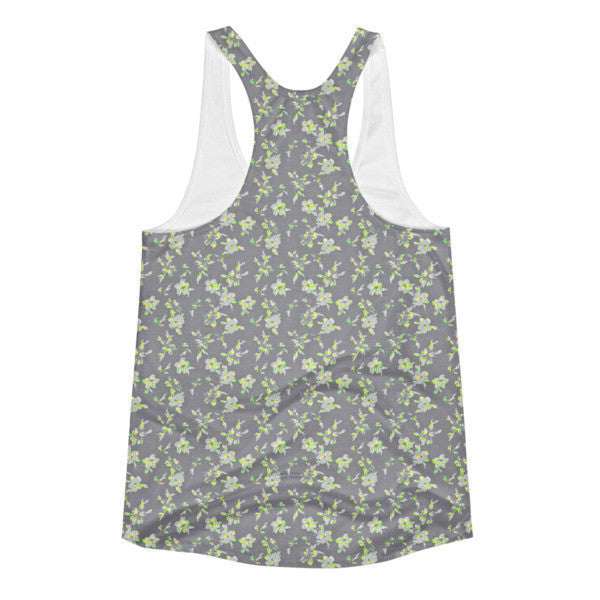 Women's Neon Grey Floral Daub Summer Racerback Tank -  -  - srce threads - 2