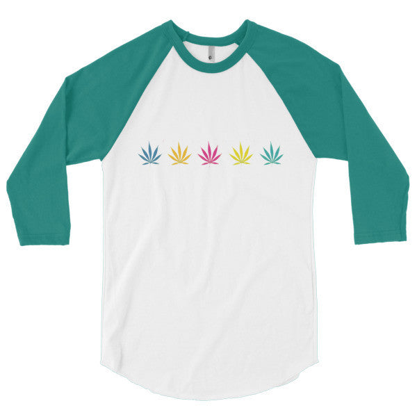 Classic Pop Pot Leaf Neon Color 3/4 Sleeve Raglan Shirt -  - White/Evergreen / XS - srce threads - 2